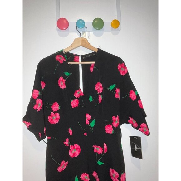 NWT Zara Floral Black Jumpsuit  Women size Large - Picture 5 of 10
